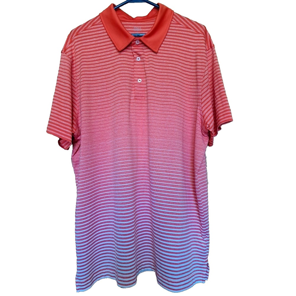 Falls Creek Men's Orange Striped Short Slee Polyester/Spandex Golf Polo Shirt XL